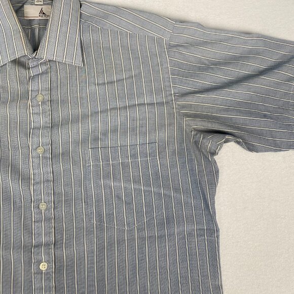 Vintage Ketch Grey Blue White Stripe Short Sleeve Button Up Shirt Size 16 - Picture 3 of 6